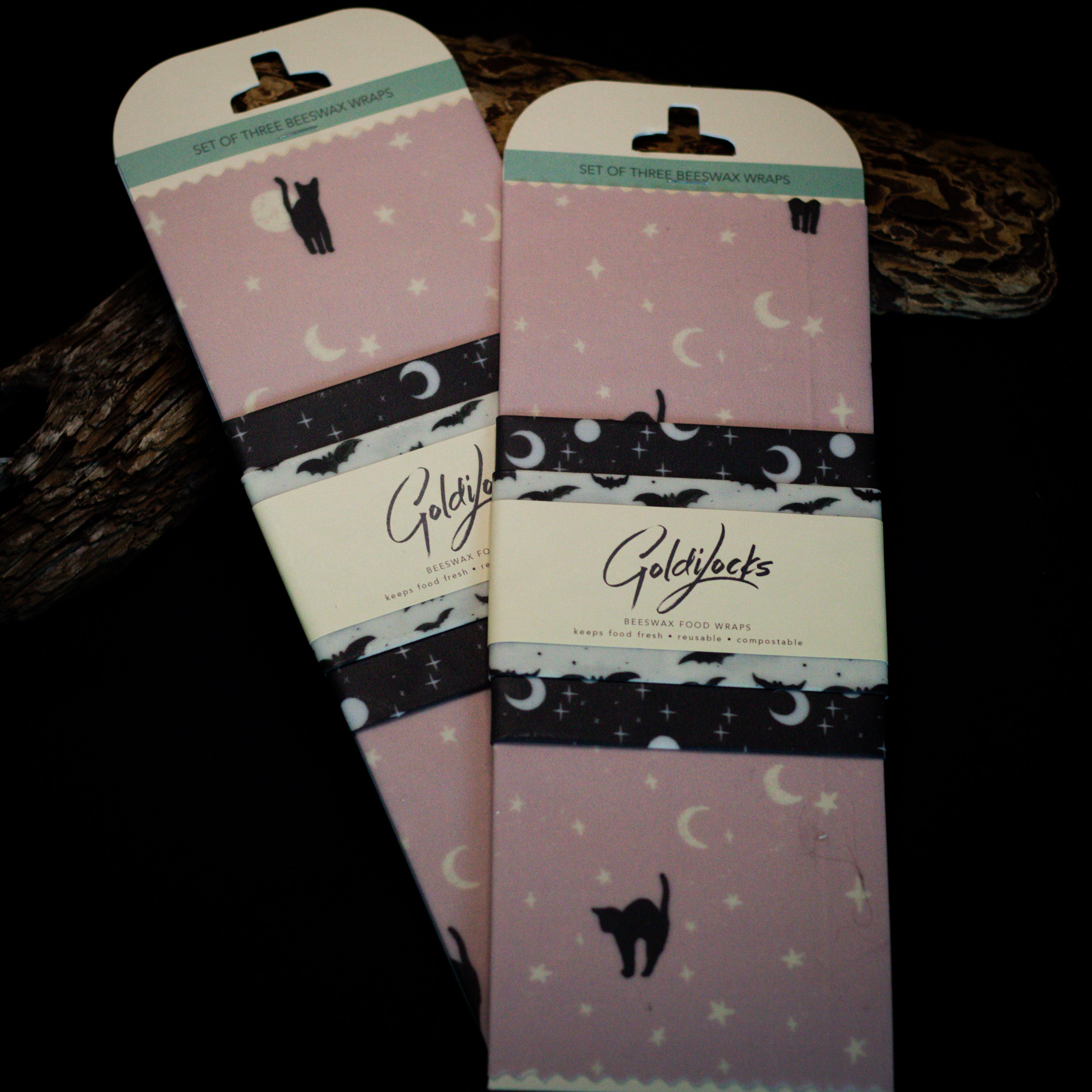 Reusable Beeswax Food Wraps | Cats and Bats - Set of 3